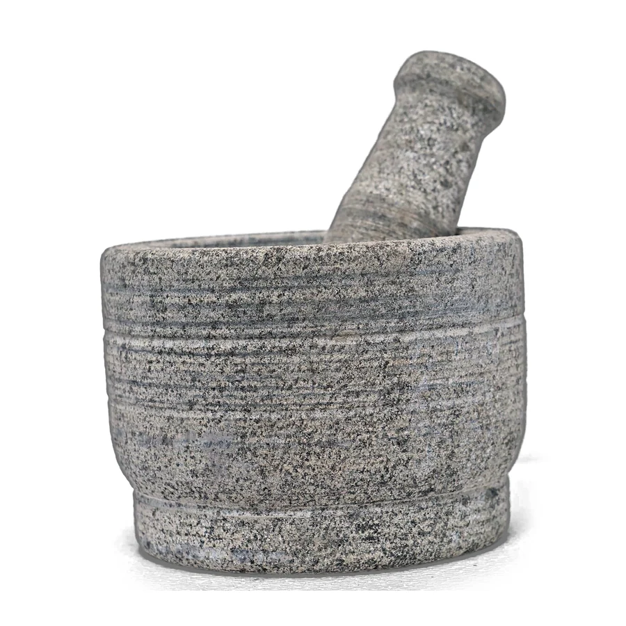 Grey Stone Mortar & Pestle, Grooved